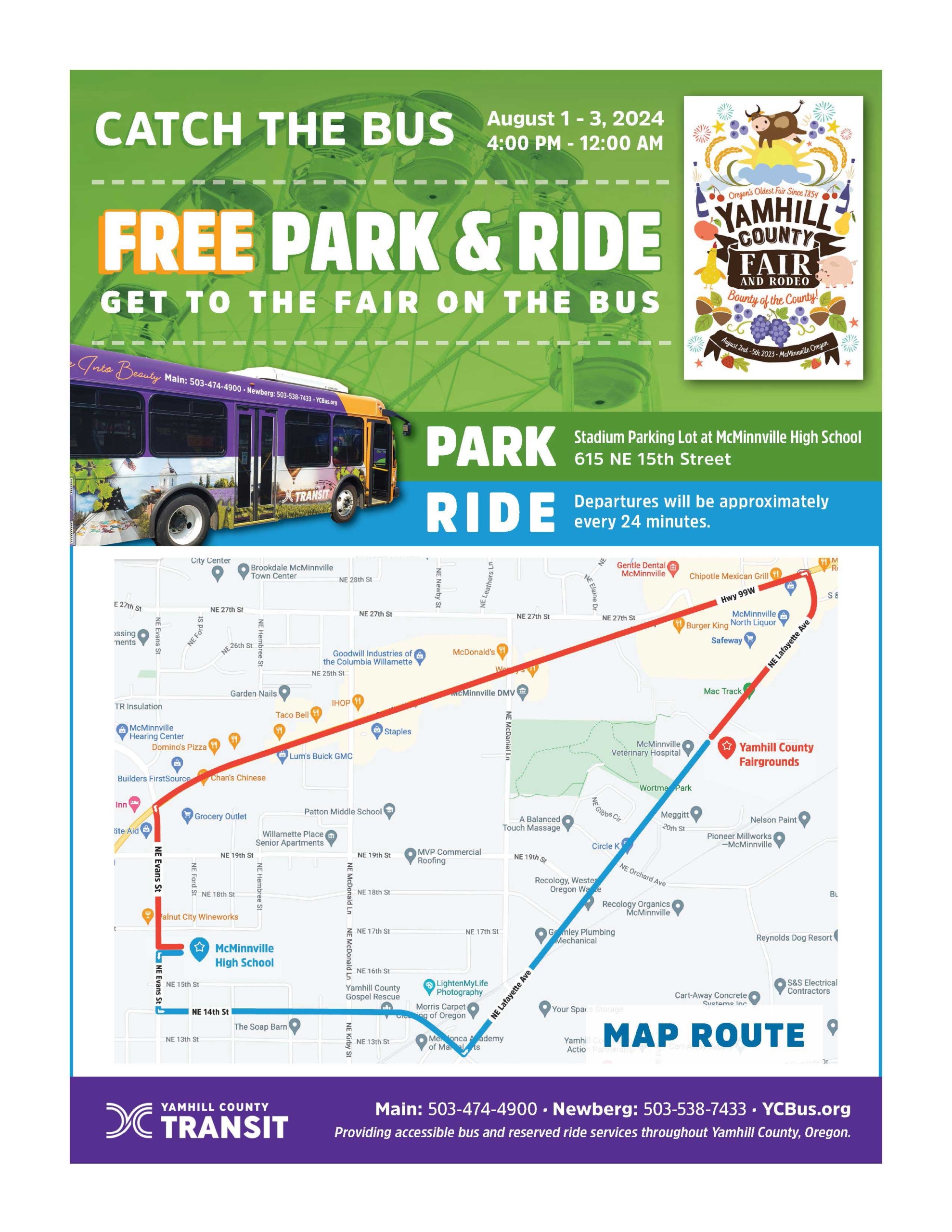 2024 Park and Ride Schedule for the Yamhill County Fair