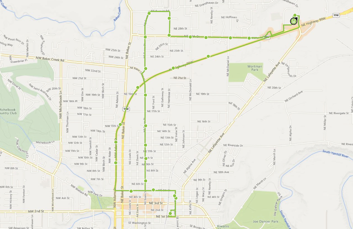 Map for Route 3 - McMinnville North